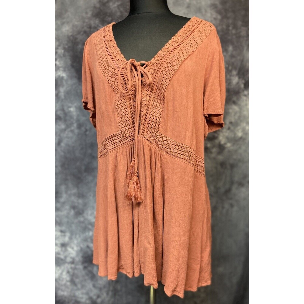 Torrid Plus Size 2 18/20 Rayon Gauze Crochet Trim Short Sleeve Peasant Top
